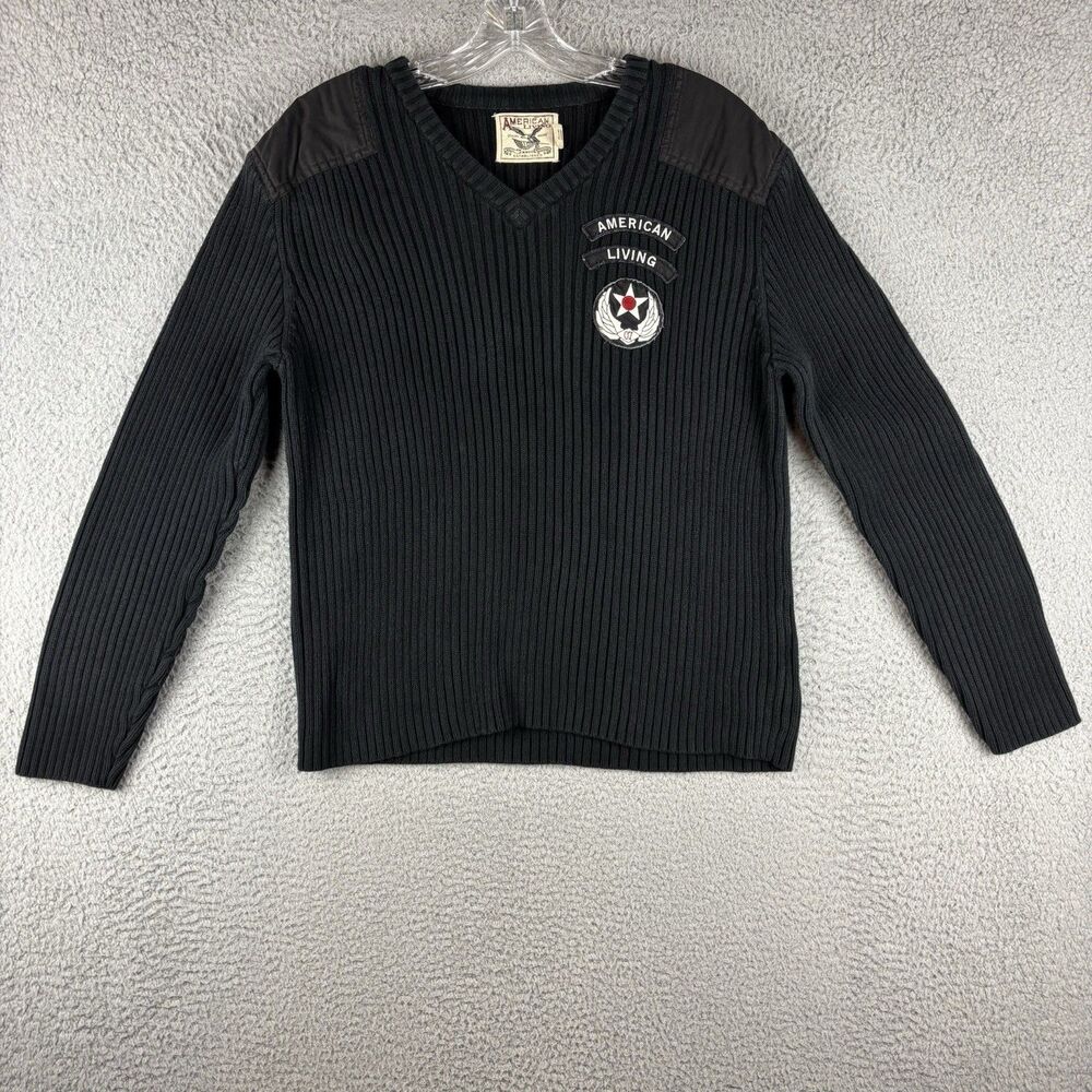 American Living Sweater Mens Medium Long Sleeve Black Embroidery